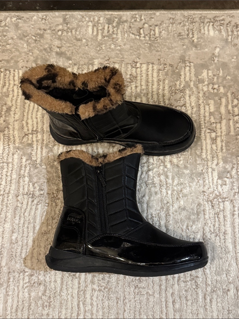 totes Black Faux Fur-Trim Winter Rain Boots
